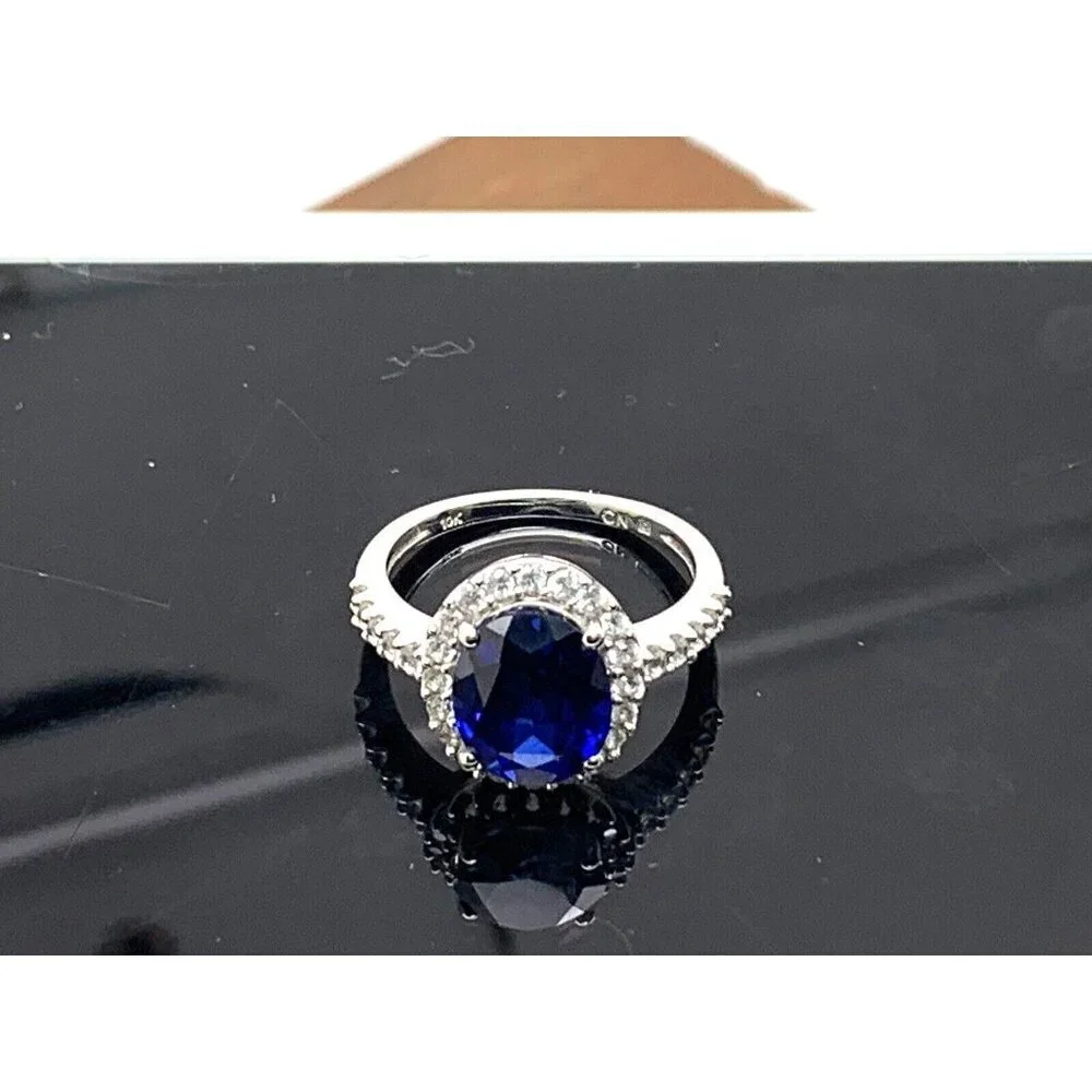 Engagement Ring 10k White Gold Blue Oval Cubic Zirconia Women's Jewelry …